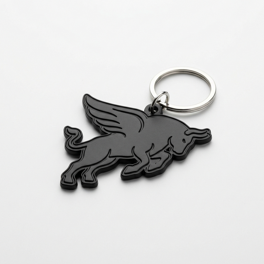 Black enamel bull logo keychain