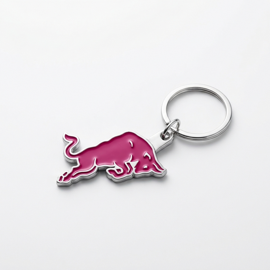 Magenta enamel bull logo keychain