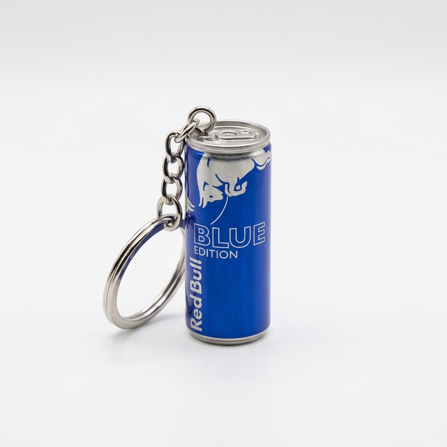 Mini can-shaped keychain charm, blue edition